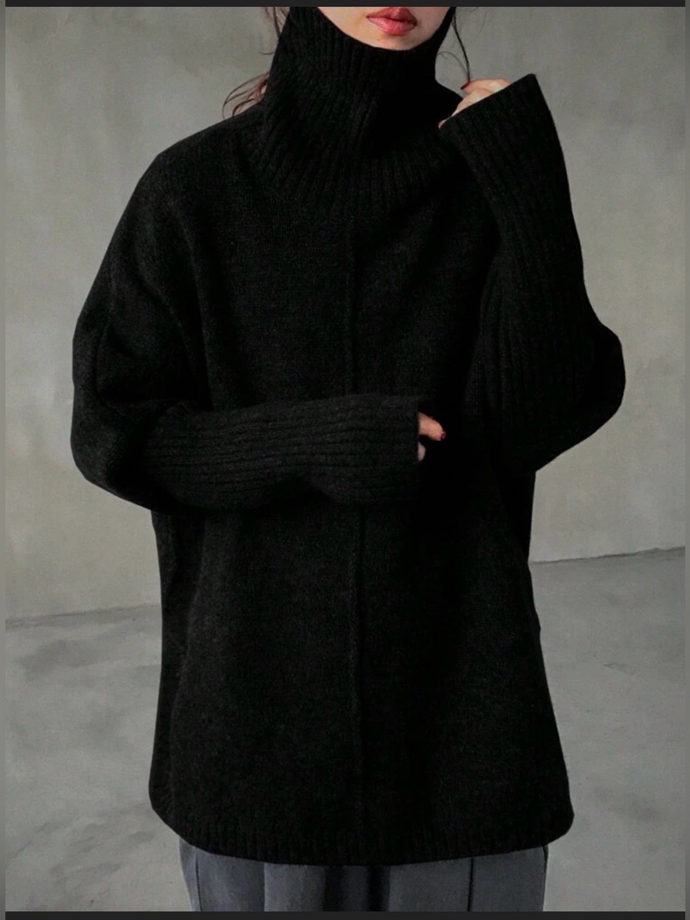 FRIFUL Women's Solid Black Loose Fit Long Sleeve Turtleneck Sweater NWT